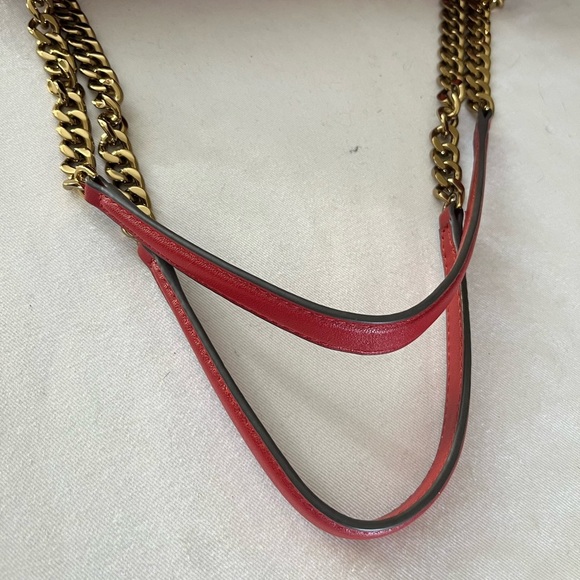 RARE Tory Burch Kira Chevron Tote Red Quilted Lambskin Gold Chain Straps - Picture 6 of 17
